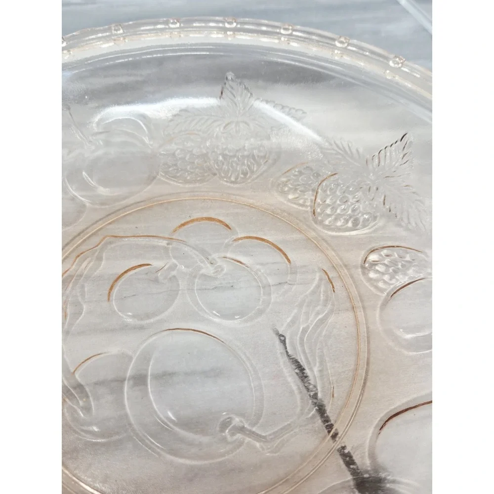 Vintage‎ Pink Glass Bowl KIG Indonesia Fruit Pattern Depression Glass